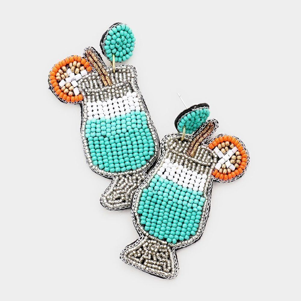 Cocktail Blue Seed Bead Felt Back Earrings
